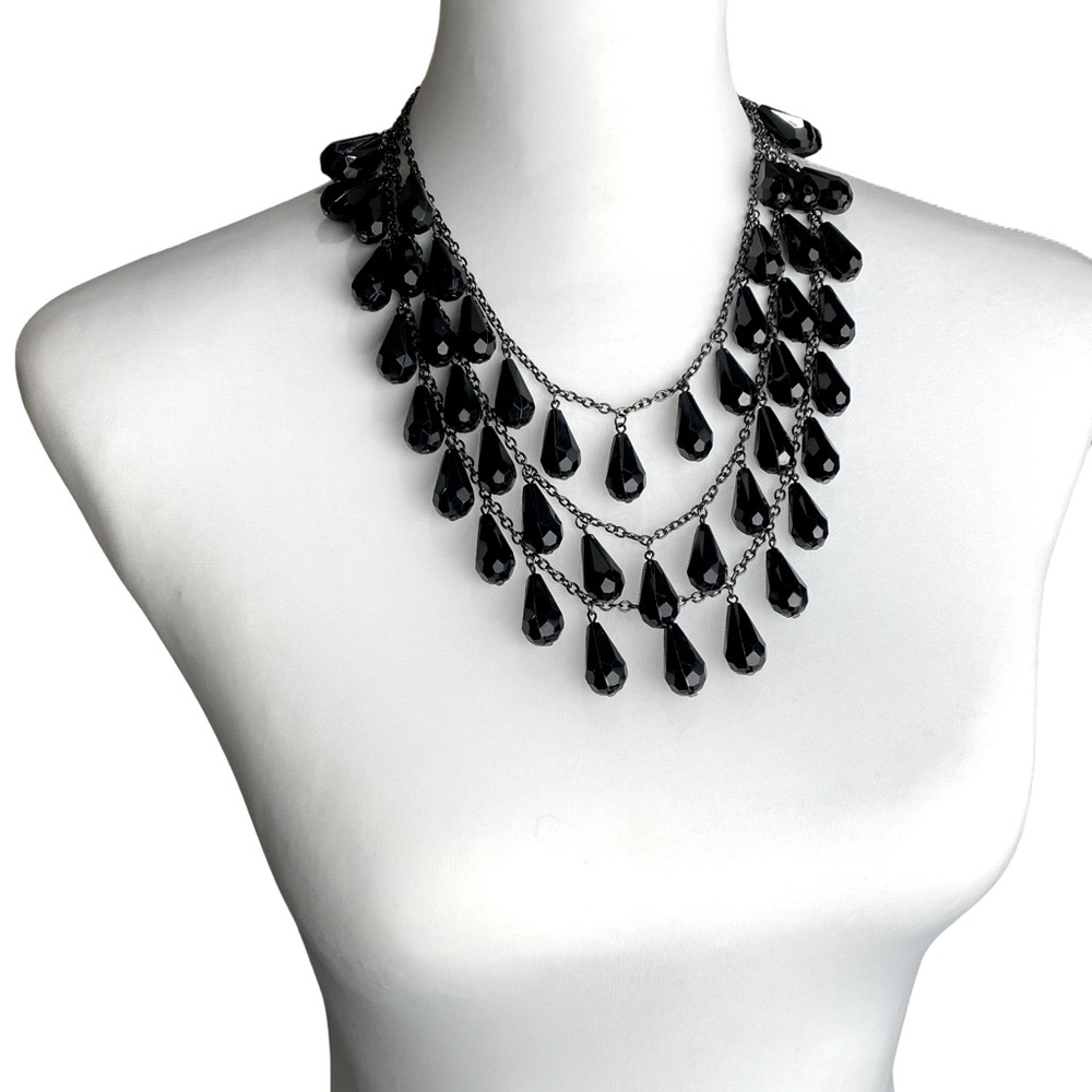 Black Tear Drop Multi-strand Necklace
